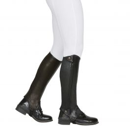 Unisex Dublin Childrens Stretch Fit Half Chaps With Patent Piping Black Stretch-fit PU leather-look half chaps 