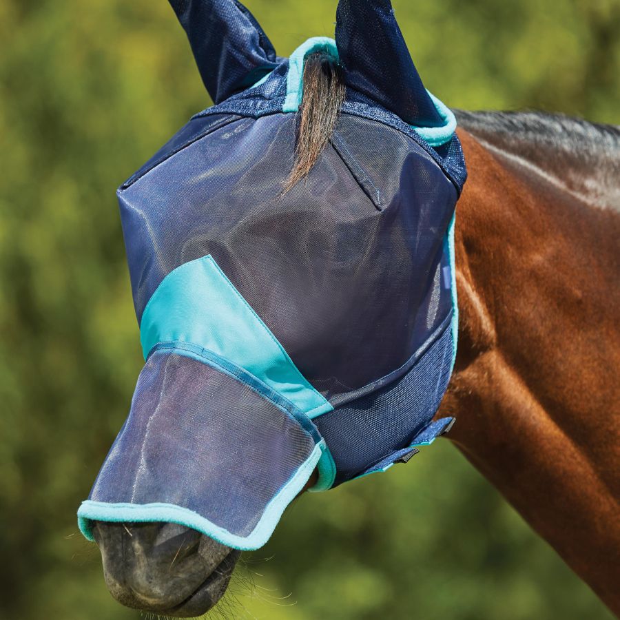 TGW RIDING Horse Fly Mask Full Face Mesh Fly Mask Fine Mesh with Ears and Long Nose 