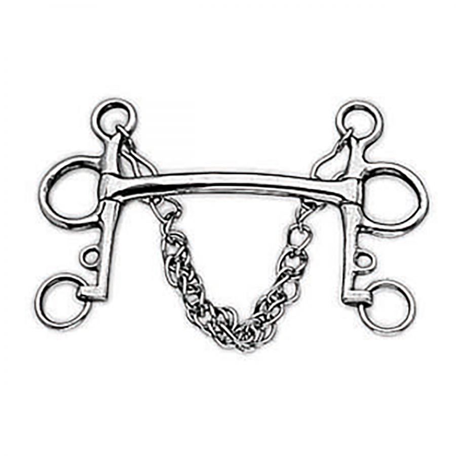 Shires Medium Port Mouth Pelham Bit Stainless Steel with Curb Chain