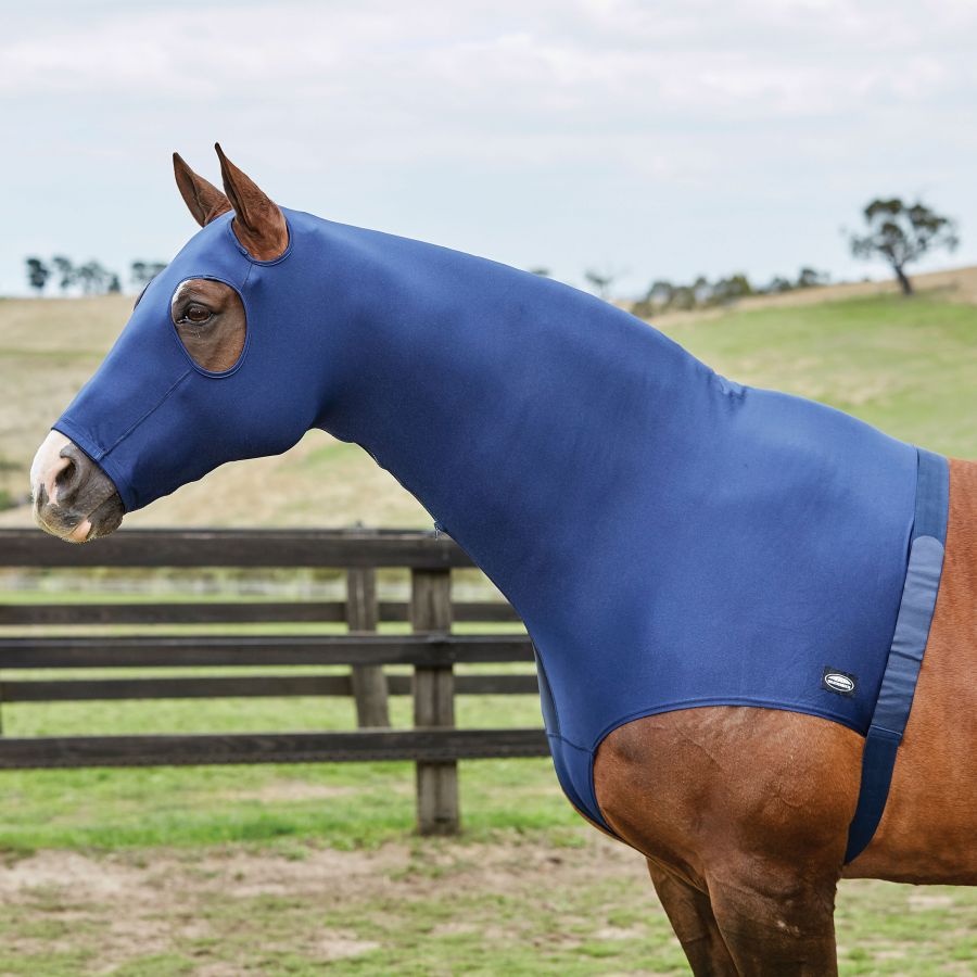 BLUE Full Separating Zip in LARGE / R Horse Stretch Hood Face and Neck Cover 