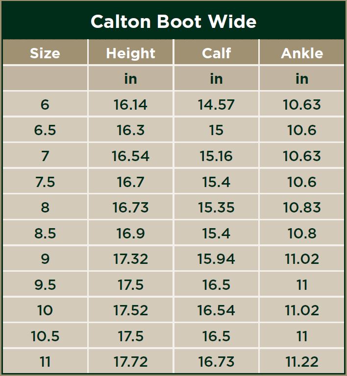 Dublin Calton Boots Wide Size Chart