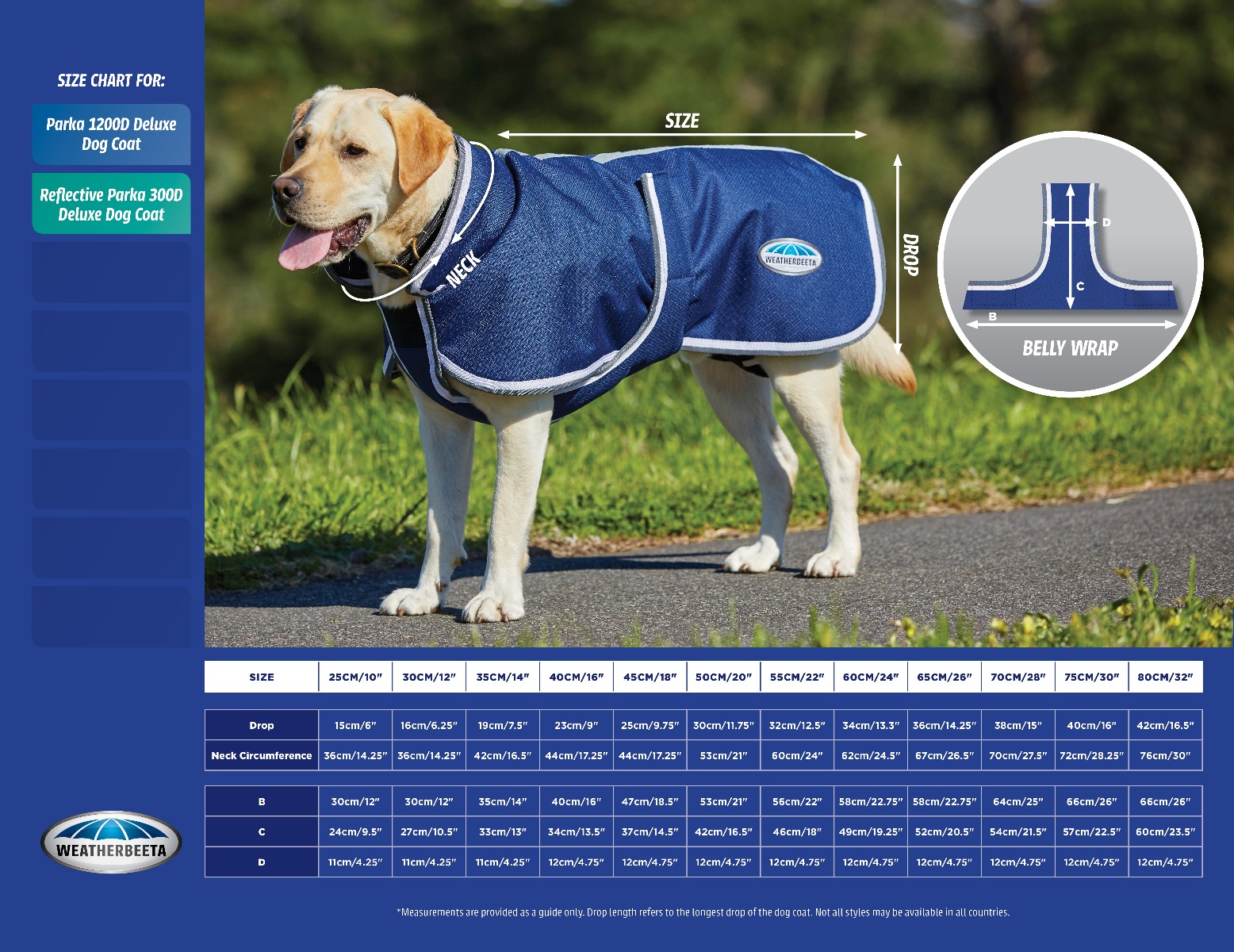 Weatherbeeta Dog Coat Size Chart