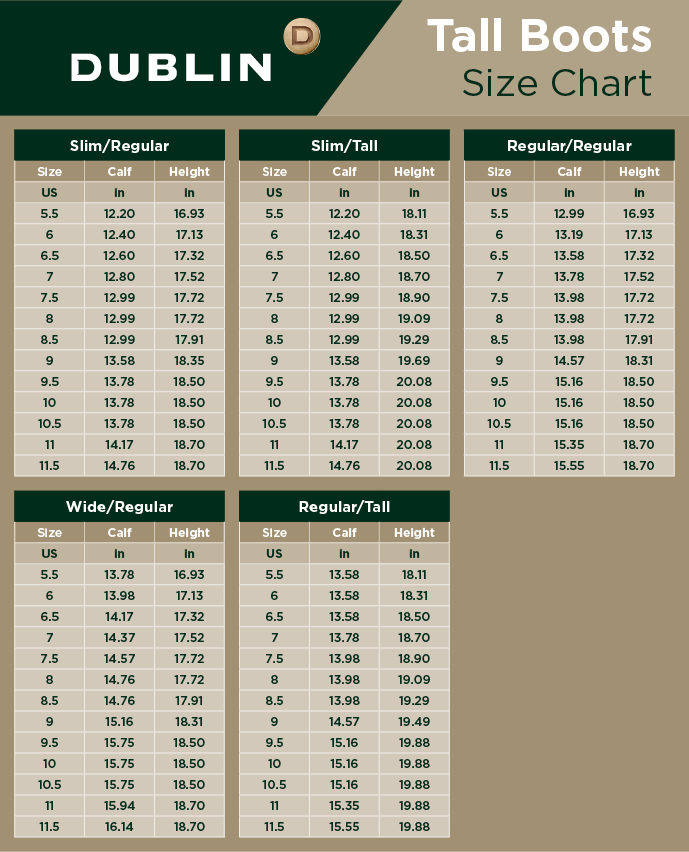 Dublin Tall Boot Size Chart