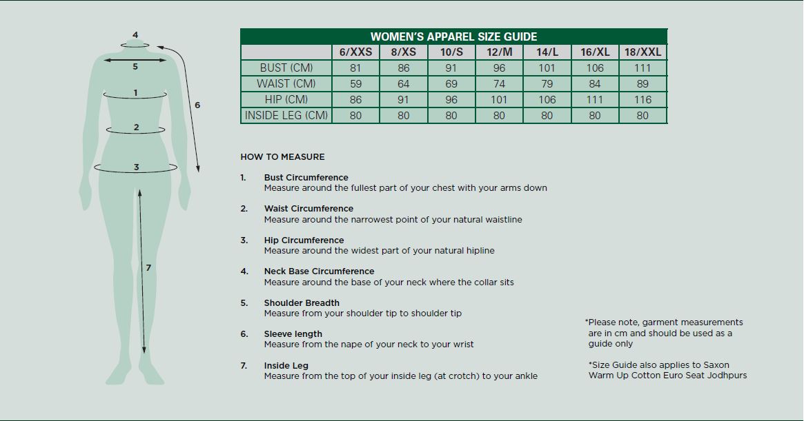 Ladies Breeches Size Chart