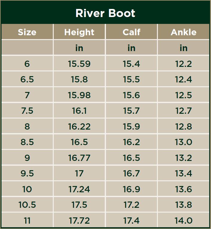 Dublin River Boots Size Chart