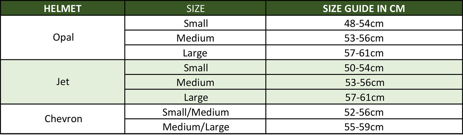 Riding Helmet Size Guide